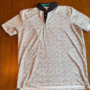 Greyson Black and White Golf Polo Shirt with Dotted Text Pattern